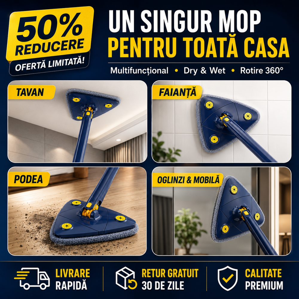 Mop Multifuncțional 360° cu Mâner Telescopic